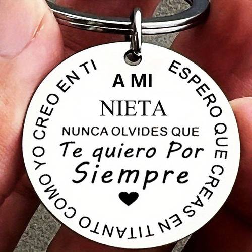 for grandson and granddaughter 1pc silvery round pendant keychain stainless steel mens and womens car key decoration gift souvenir