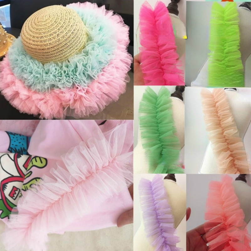 

1pc Many Colors Bilateral Pleated Encryption Tulle Lace Fabric Diy Clothing Skirt Dress Edge Decoration Bag Hat Sewing Accessories