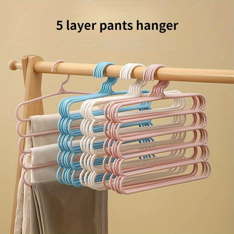 

5pcs Clothes Hangers Trousers Hangers Holders Closet Storage Organizers 5 Layers Pants Towel Scarfs Racks Storage Organization For Restaurant