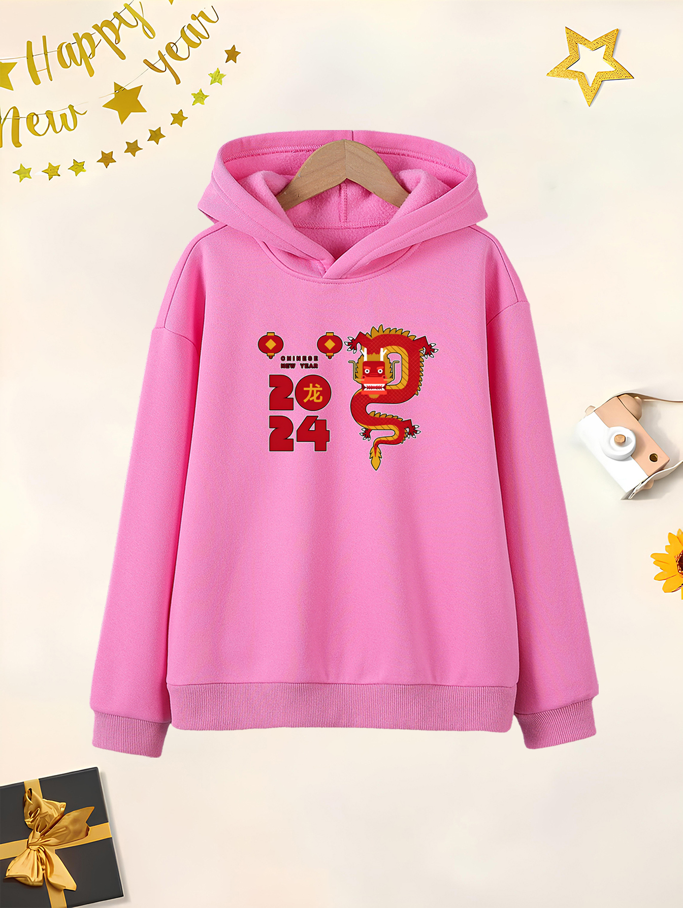 Boys/ Girls Chinese New Year Lucky Dragon Pattern Hoodie - Temu