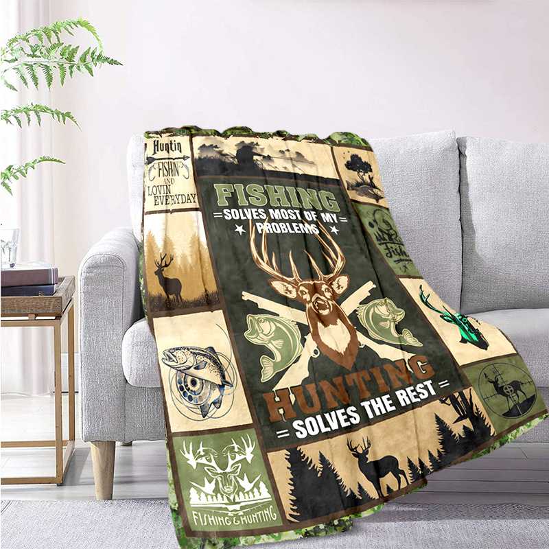 Deer Hunter Flannel Blanket All Season Cozy Warm Soft Throw