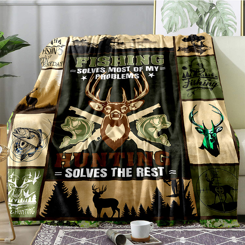 Deer Hunter Flannel Blanket All Season Cozy Warm Soft Throw