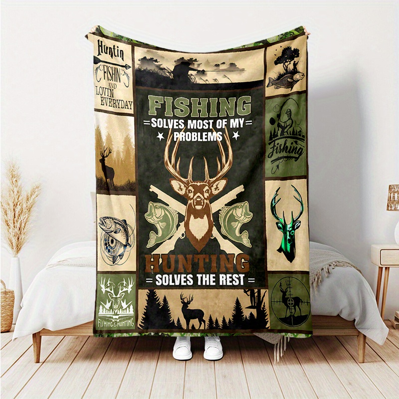 Deer Hunter Flannel Blanket All Season Cozy Warm Soft Throw