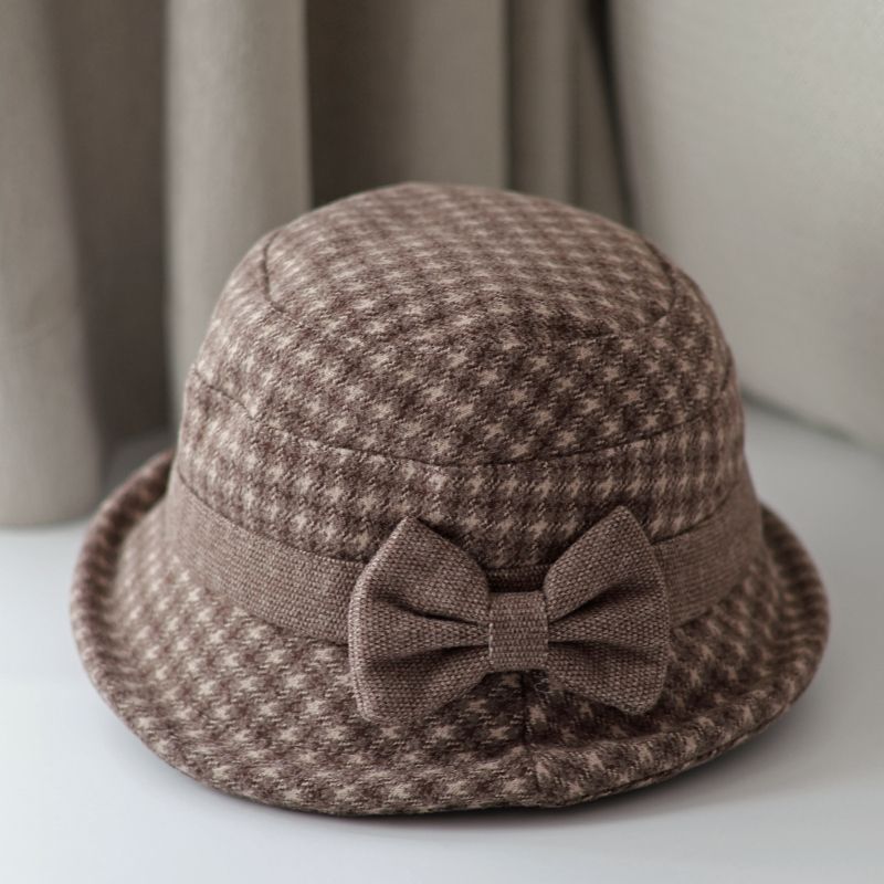 Classic Plaid Bow Bucket Hat Vintage Color Block Warm Basin - Temu