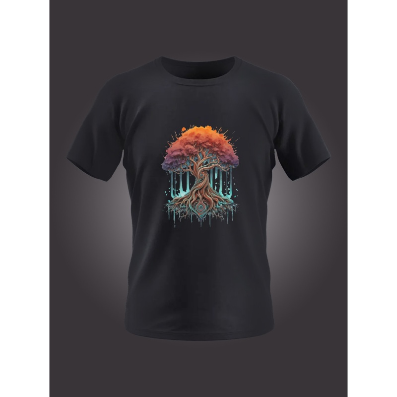 

Sacred Tree Print T Shirt, Tees For Men, Casual Short Sleeve T-shirt For Summer