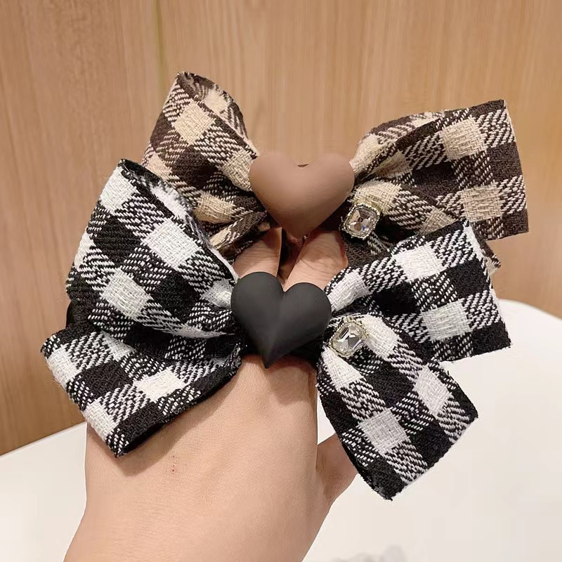 Cute Fabric Plaid Polka Dot Bowknot With Pearl Decoration - Temu