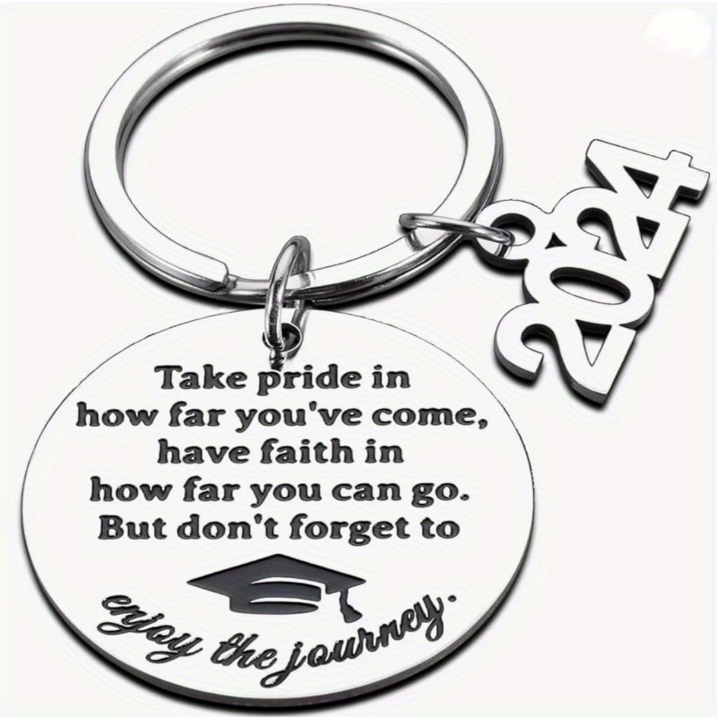 

1pc 2024 Graduation Gift Keychain Silvery Stainless Steel Keychain Trendy Bag Charms Inspirational Quote Round Key Ring
