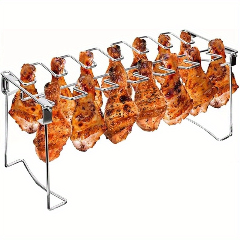 

1/2pcs Grill Rack, Chicken Leg And Wing Rack, 14 Slots Bbq Chicken Drumsticks Holder, Stainless Steel Roaster Stand For Smoker Grill, Oven, Charcoal Grill, Bbq Accessories, Grill Accessories