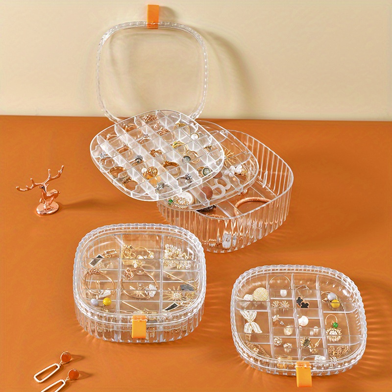 Organizador de joyas con 3 cajones, caja de joyería de acrílico  transparente para aretes, anillos, collares y pulseras, organizador de  aretes con