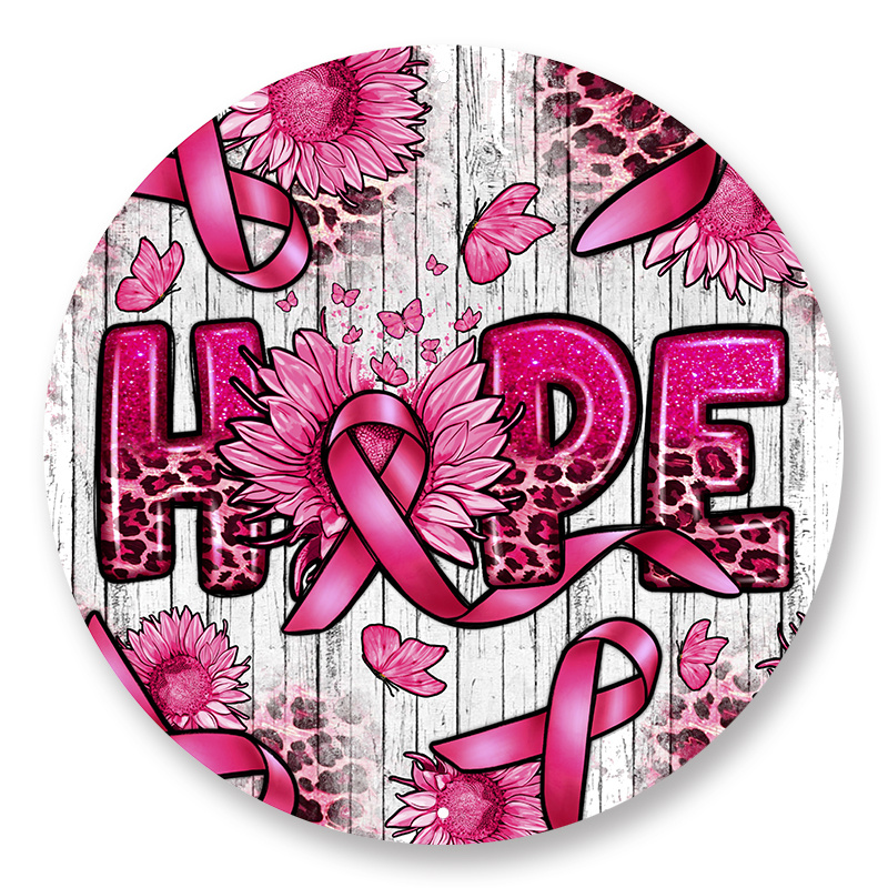 

1pc 8x8inch Aluminum Metal Sign Breast Cancer Ribbon Wreath Sign, Breast Cancer Hope Sign, Christmas Decor