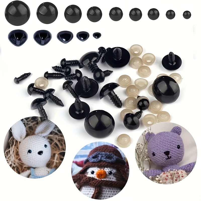 Lot de 100 yeux de sécurité noirs en plastique et rondelles pour poupée,  animal en peluche, artisanat (5 tailles)
