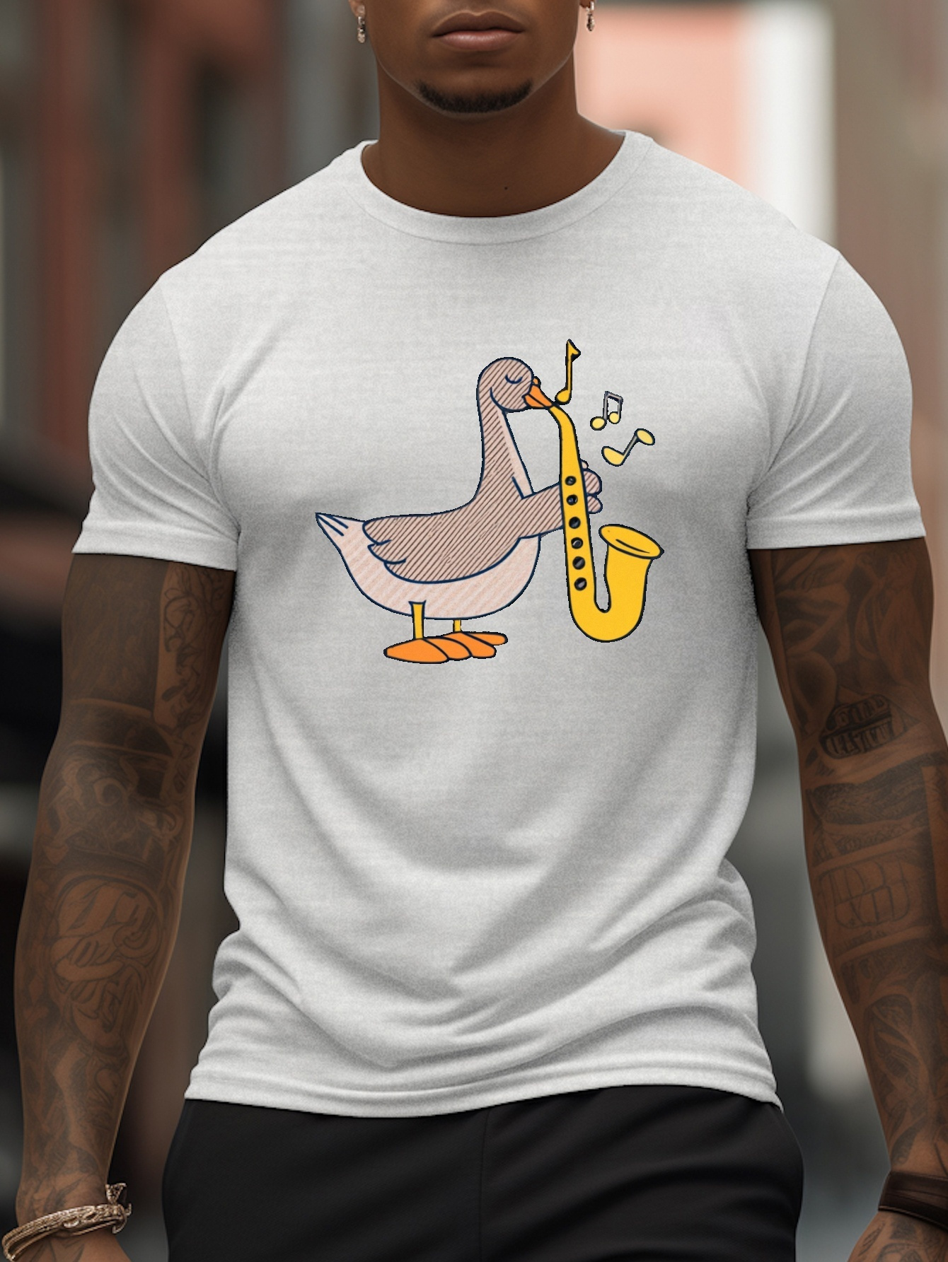 Goose Playing Saxophone Print T Shirt Tees Men Casual Short - Temu