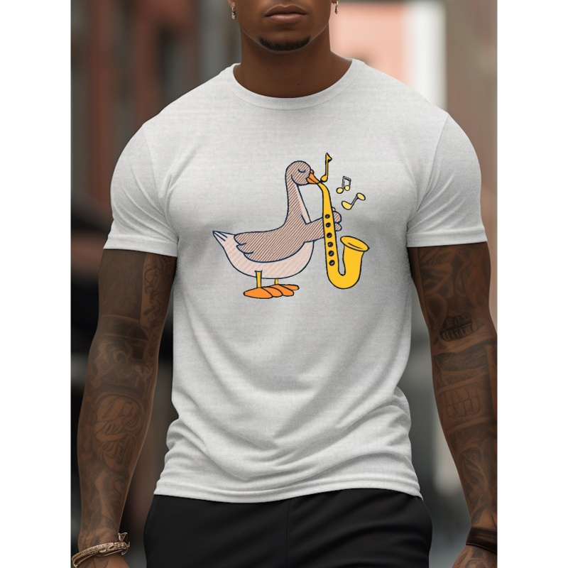 

Goose Playing Saxophone Print T Shirt, Tees For Men, Casual Short Sleeve T-shirt For Summer