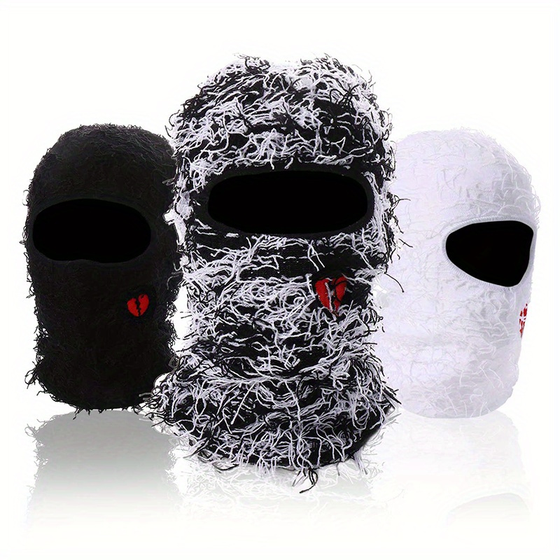 

Men's Winter Heart Embroidery Balaclava Hat - Thickened Warm Outdoor Pullover Hat For Unisex