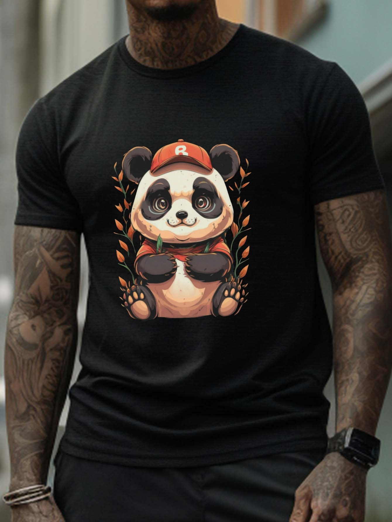 Plus Size Adorable Panda Print Men's Casual Graphic Tee - Temu Australia