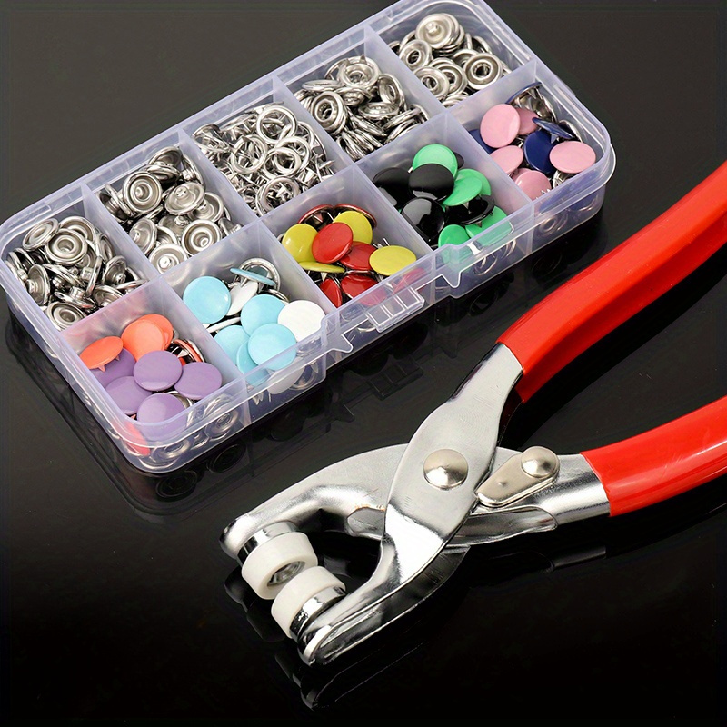 Metal Snap Button Kit - Snap on Buttons with Snap Fastener Tool, Prong Snap  Buttons Press Kit Snaps Grommets Fasteners Set Metal with Pliers for DIY  Sewing Clothes Repair Colourful 200PCS