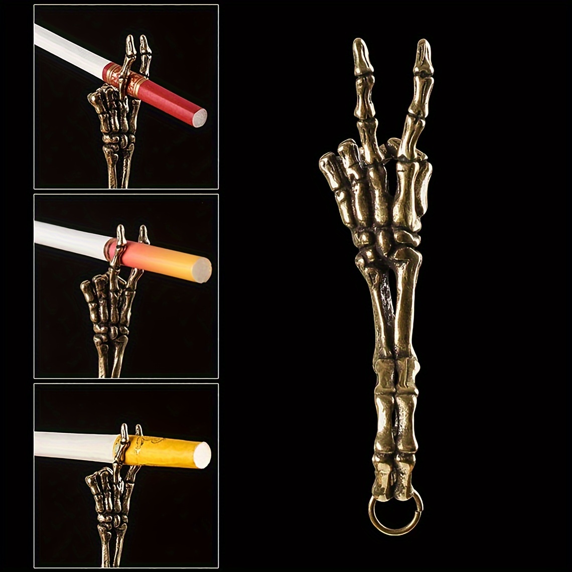 1pc retro golden cigarette holder rings edgy smoke rings adjustable humorous smoke holder rings beer gesture cigarette holder rings smoking additions Product details 6