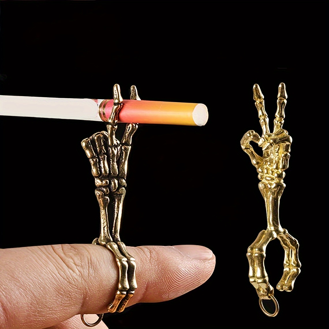 1pc retro golden cigarette holder rings edgy smoke rings adjustable humorous smoke holder rings beer gesture cigarette holder rings smoking additions Product details 4