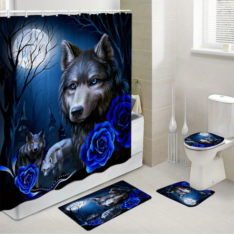 

Complete Bathroom Decor Set - Waterproof Shower Curtain With 12 Hooks, Non-slip Rug, Toilet Lid Cover & Mat - Stylish Polyester Fabric For Windows