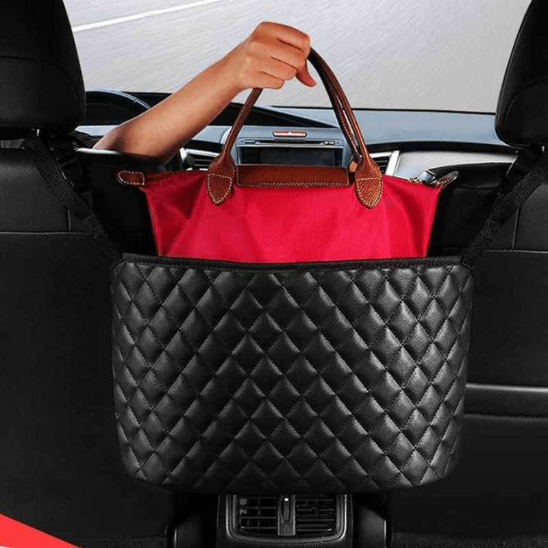 

Premium Leather Car Seat Organizer - Hanging Storage Bag With Net Pocket, No Power Needed