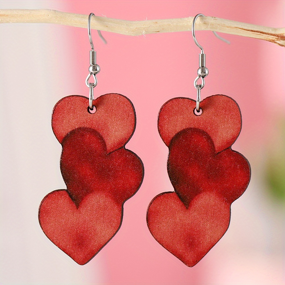 Valentine’s Day Red, Pink & White Glitter Hearts Faux Leather Dangle  Earrings