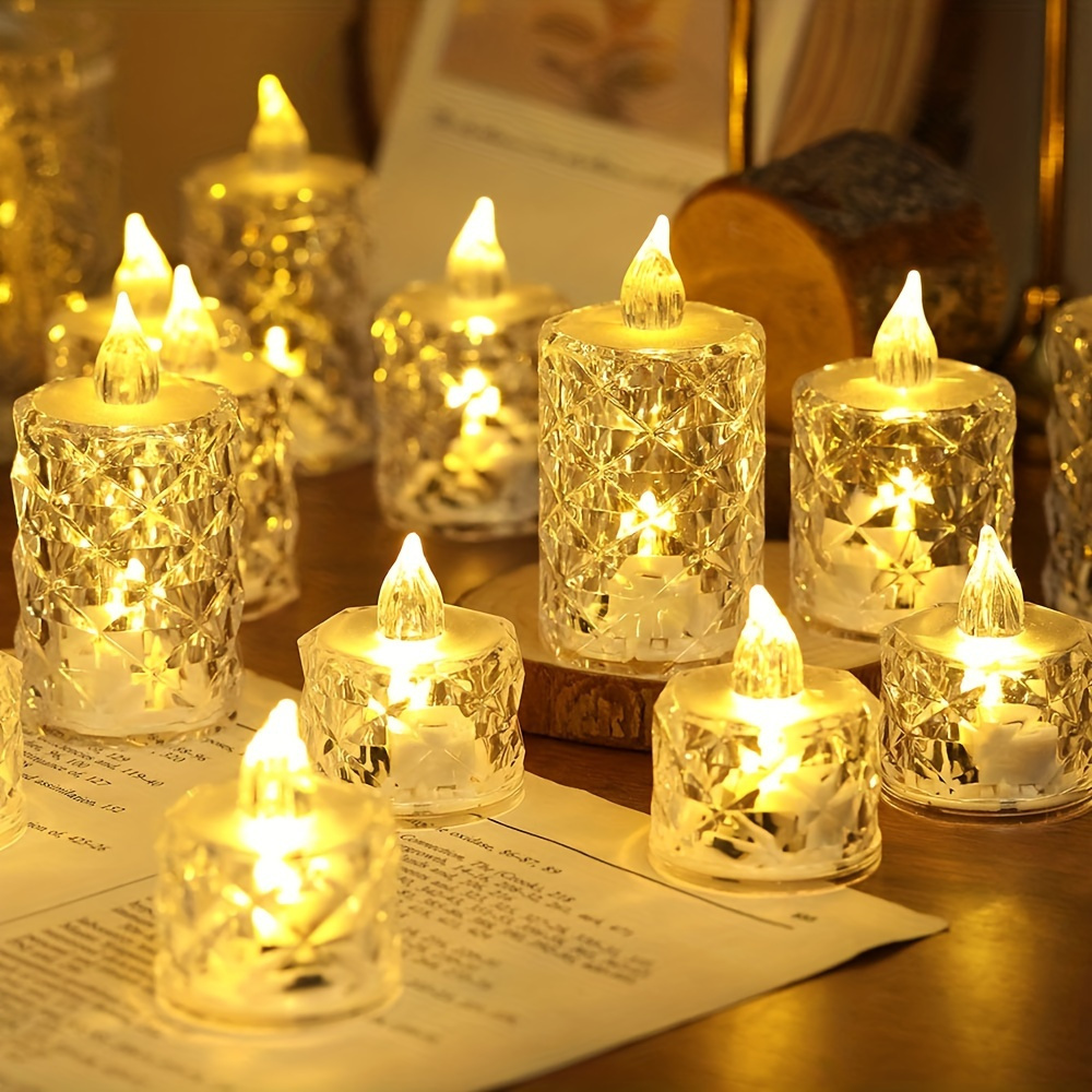 

12pcs Beautiful And Elegant Battery-powered Crystal Flameless Candle Lights, For Weddings, Parties, Home Decoration