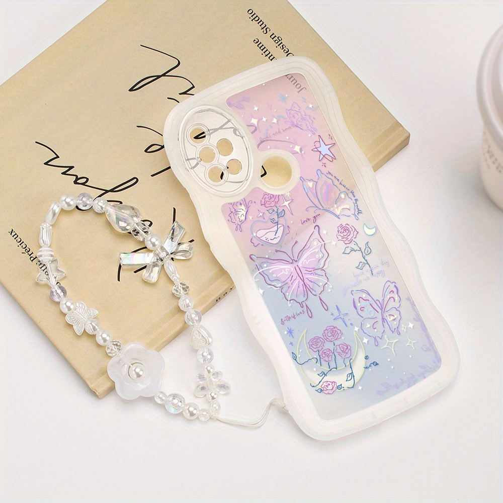 

Butterfly Pattern Transparent Wave Bracelet Anti-fall Phone Case Suitable For Motorola G10/g20/g30/g10 Power/e22/e22i/g72/g53#5g/e13#4g/g13#4g/g23#4g/g73#5g