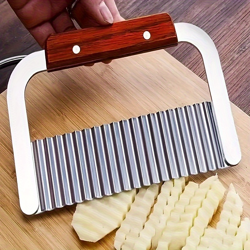 

Stainless Steel Wave Potato Cutter With Wooden Handle - Versatile Vegetable Slicer For Perfect French Fries & Snacks, Durable Kitchen Gadget