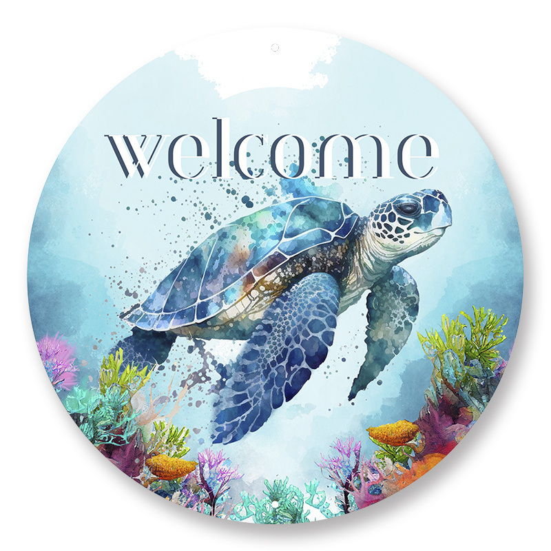 

1pc 8x8inch Aluminum Metal Sign Turtle Wreath Sign, Metal Turtle Sign, Beach Wreath Sign