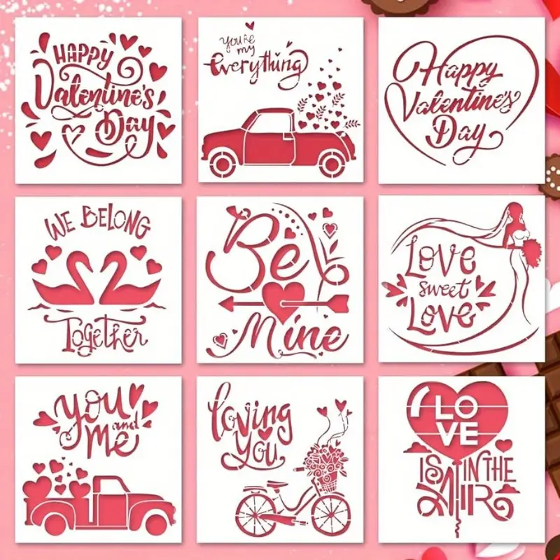 9pcs Valentine's Day Stencils For Painting On Wood, Swan Truck Heart  Reusable Plastic Stencils Love Words Craft Painting Templates For  Valentine's Day