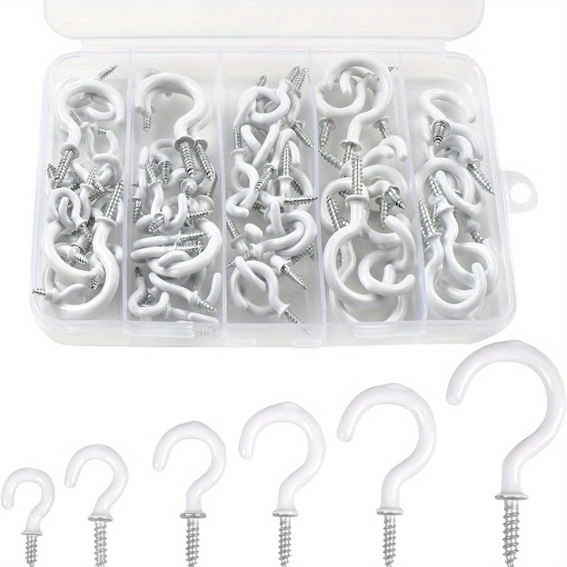 White Ceiling Hooks Kit 6 Sizes Vinyl Coated Screw in - Temu