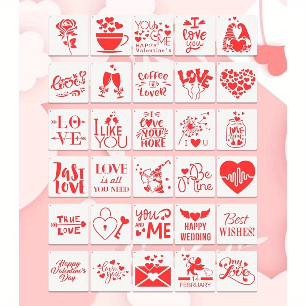 30pcs Small Valentine's Day Stencils Reusable Plastic Valentine Painting  Templates Love Heart Rose Be Mine Drawing Templates For Valentines Wedding  An