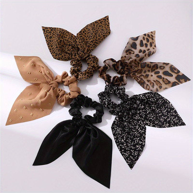 Image of 5/6pcs Retro Autumn And Winter Ribbon Hair Tie French Ponytail Hair Ribbon Fabric Knotted Rabbit Ear Hair Rope Easy Temperament Headwear Ladies Fashion Hair Rope