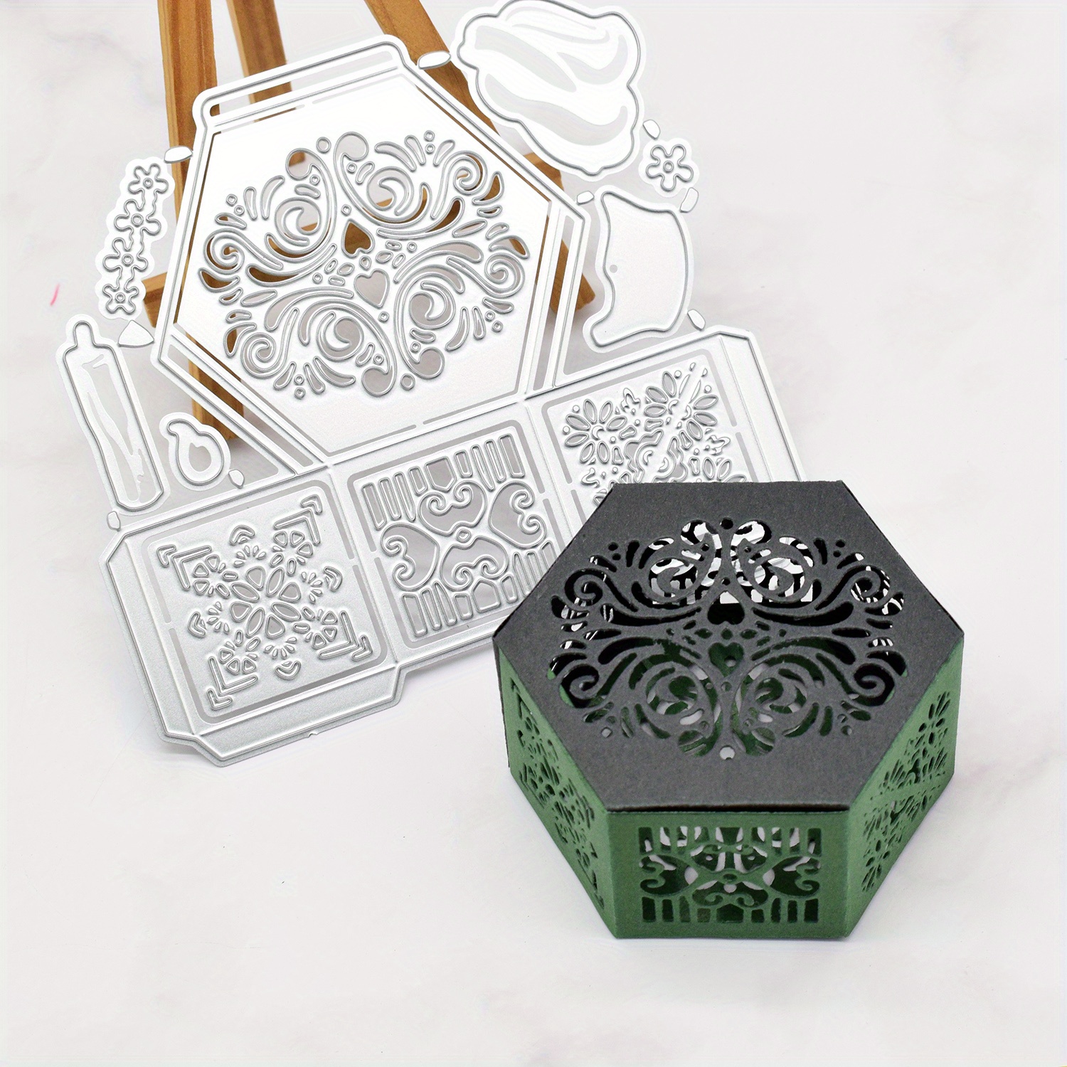 

1pc Diy Origami Craft Polygonal Storage Box Metal Cutting Die For Gift Box Candy Case Making Paper Craft Home Decoration Eid Al-adha Mubarak