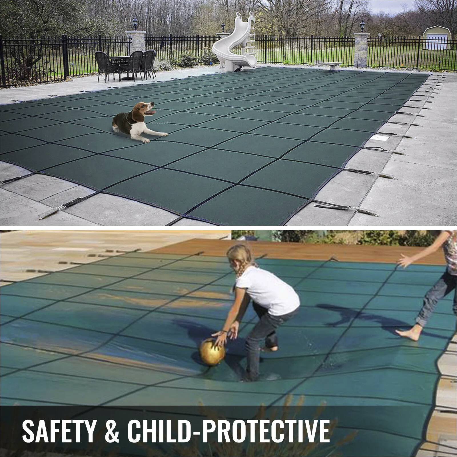 Pool Safety Cover Inground Pool Cover Green Mesh Solid Pool Safety