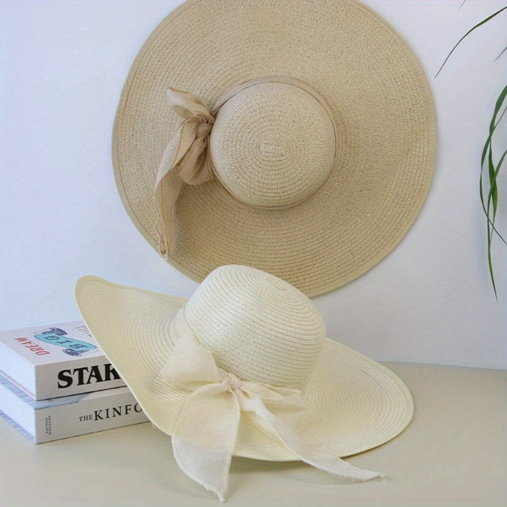 Classic Bowknot Flat Straw Hat With Bow For Women Perfect For