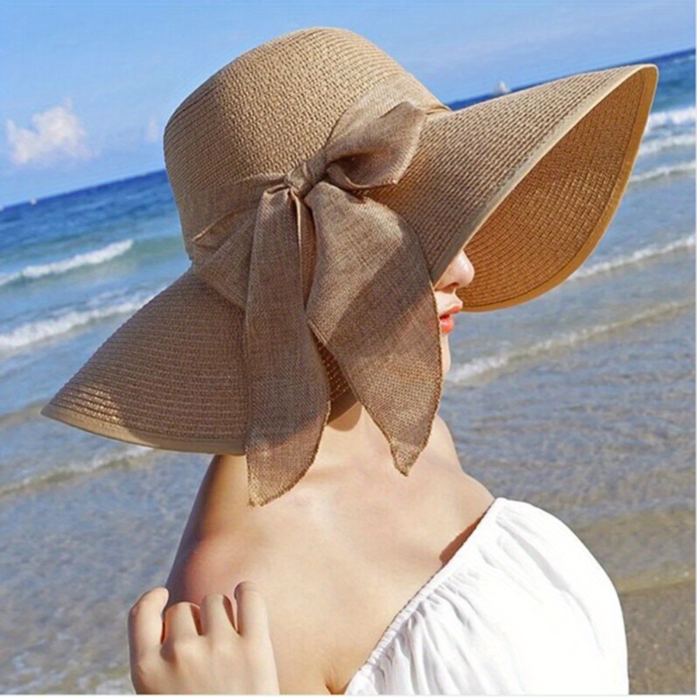 Women's Beach Straw Hat Sun Hats for Women Summer Cap with Bow Packable  Beach Sun Hat Straw Bucket Hat