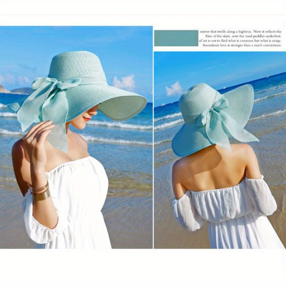 Wide Brim Floppy Sun Hat Elegant Bowknot Decor Travel Beach - Temu Canada