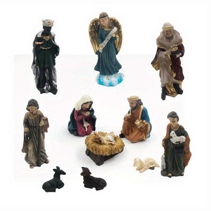 12 Pz / Set Mini Presepe Di Natale, Incluso Mangiatoia E 11 Figure,  Materiale In Resina Per Decorazione Per Bambini, Ornamenti Per La Scena Del  Presepe, Set Di Natività Di Natale, Decorazioni