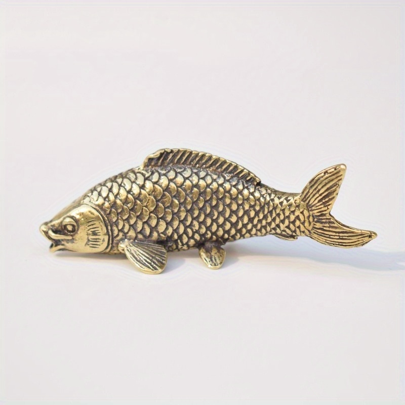 Image of 1pc Retro Brass Carp Fish Figurine, Miniature Tea Table Pet, Small Ornament Copper Animal Feng Shui Crafts, Home Decoration Accessories