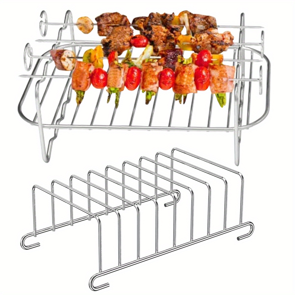 Air Fryer Accessories Skewer Rack Compatible with Instant Pot, PowerXL,  Chefman, Cosori, Gourmia, Gowise, Stainless Steel Airfryer Kabob Accessory