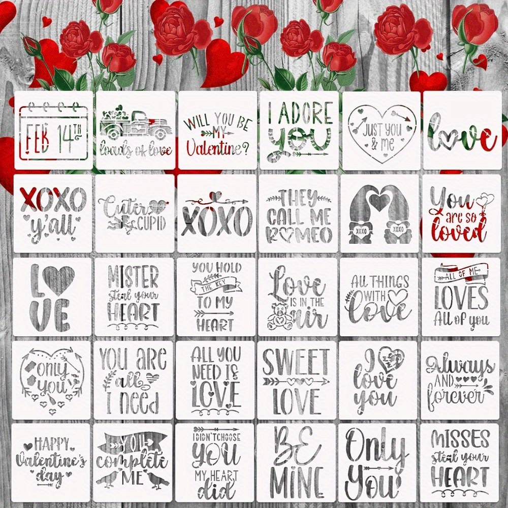 Valentine's Day Theme Stencils Reusable Inspirational Words - Temu