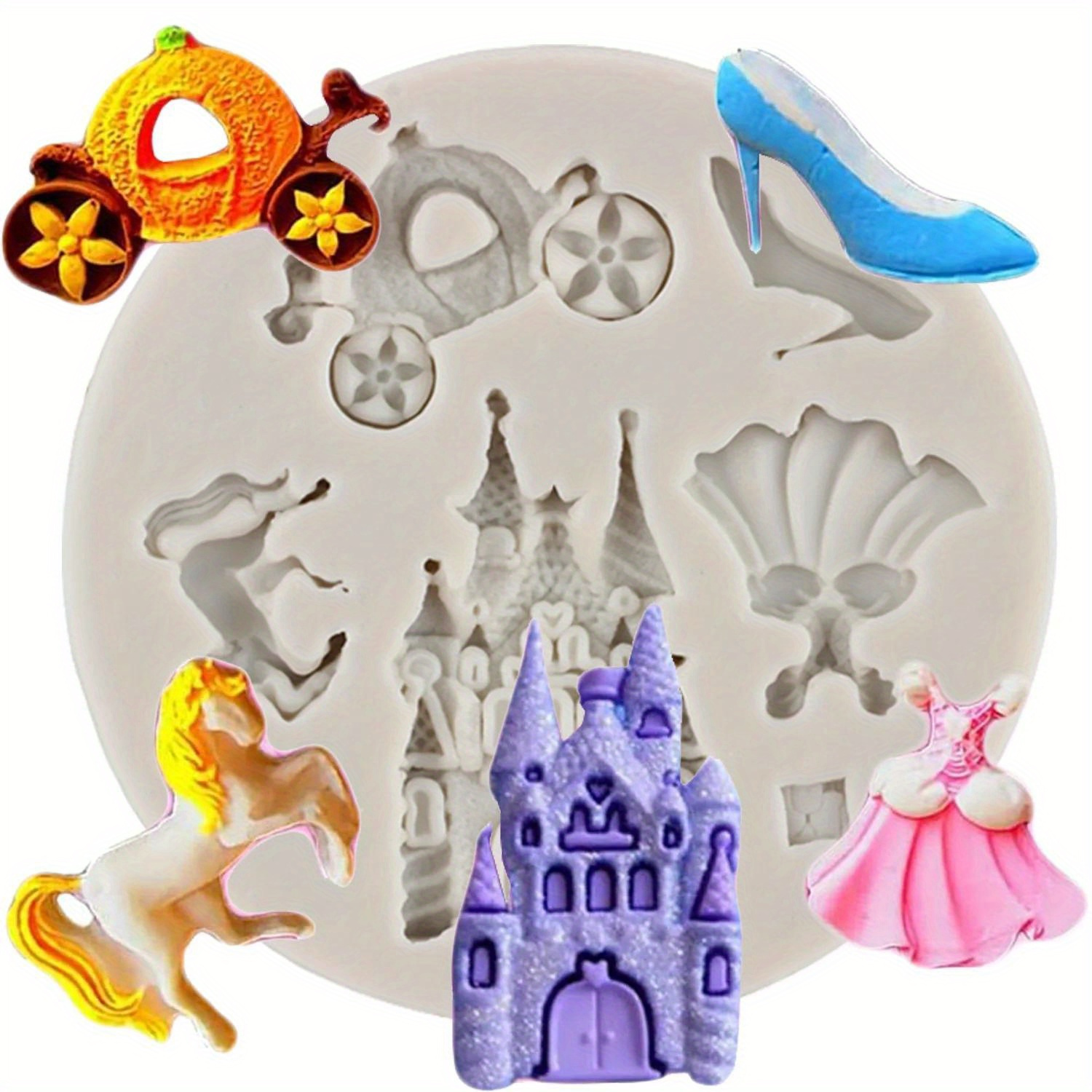 

1pc Diy Fairy Princess Dress Castle Shoes Horse Pumpkin Carriage Silicone Molds Girl Fondant Cake Decorating Tools Candy Chocolate Moulds