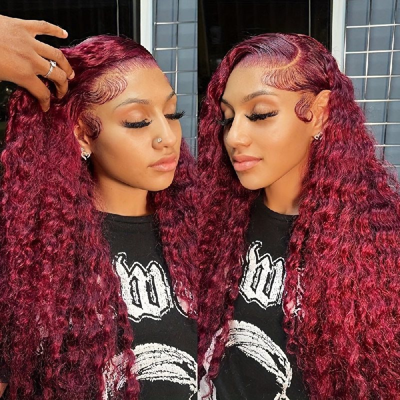 180 Density Deep Wave 99j Burgundy Lace Front Wig 13x4 Temu