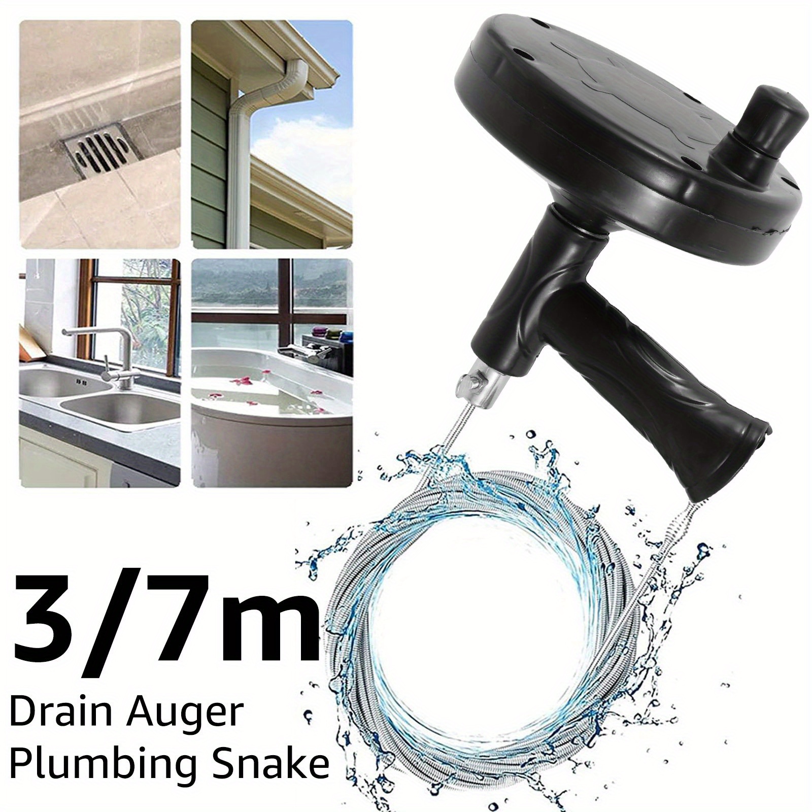 Plumbing Snake Drain Auger Manual Snake Drain Clog Remover with 23ft Flexible Wire Rope Reusable Drain Cleaner with Non-Slip Handle for Bathroom