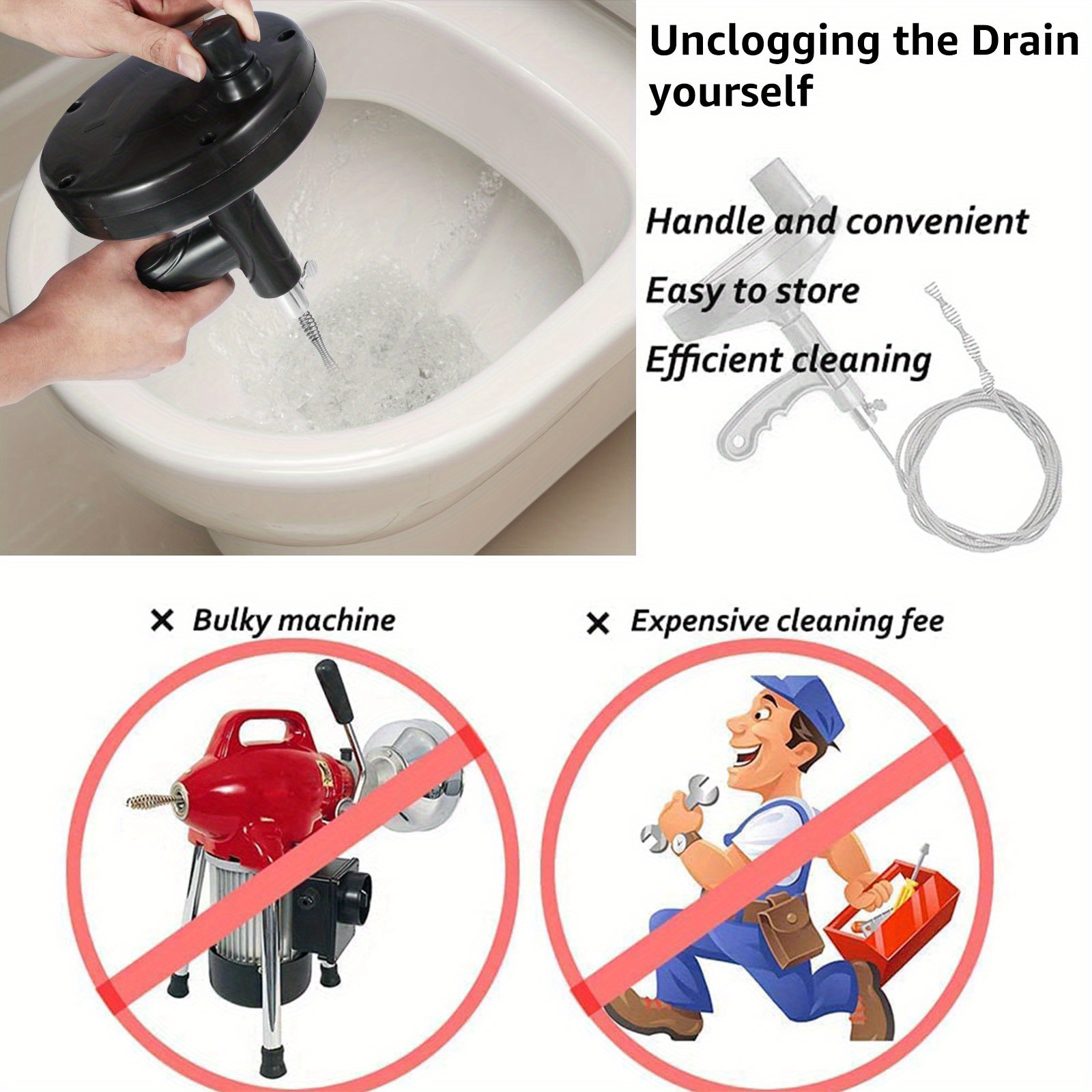 Plumbing Snake Drain Auger Manual Snake Drain Clog Remover with
