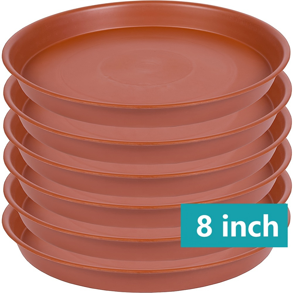 E-shop 6er-Set Robuste 8" Runde Pflanzenschalen in Terrakotta-Farbe - Langlebiger Kunststoff, Ideal für Zimmerpflanzen, Töpfe & Vogelbäder,