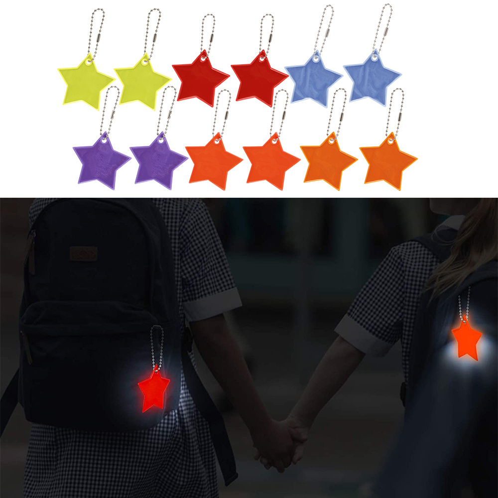 12 étoiles réfléchissantes de sécurité pour enfants, pendentif pour sac  d'école, sac à dos, cyclisme, course