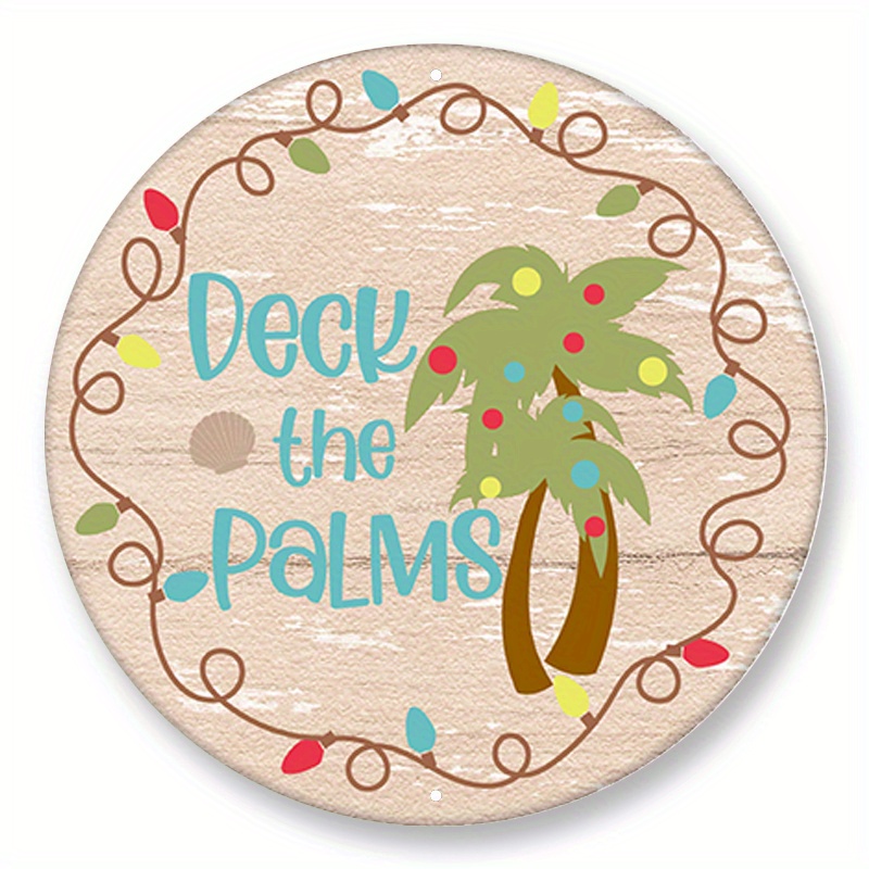 

1pc 8x8inch Aluminum Metal Sign Beach Christmas Indoor Outdoor Aluminum Door Hanger Sign, Wall Sign, Wreath Sign, Metal Sign, Decoration, Christmas Decor, Tropical, Palms