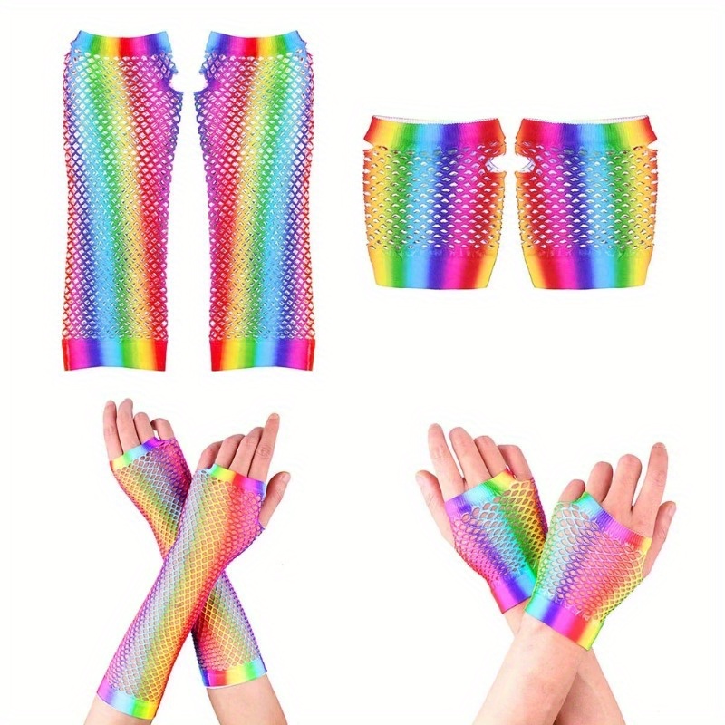 Short Long Rainbow Gloves Elastic Breathable Fishnet Gloves - Temu Australia